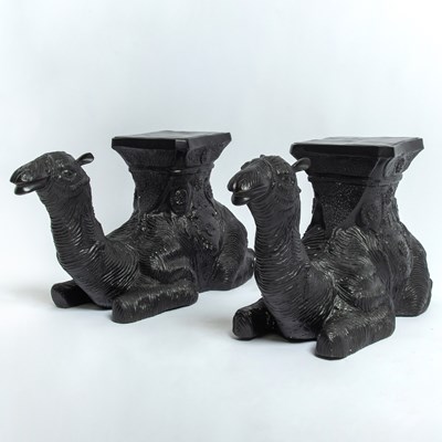 Lot 291 - Pair of Black Painted Metal Camel Form Side Tables