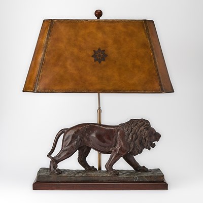 Lot 293 - Patinated Metal Lion Form Table Lamp