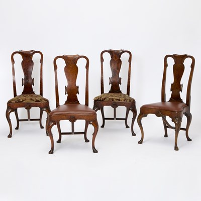 Lot 111 - Set of Four George I Style Walnut Side Chairs