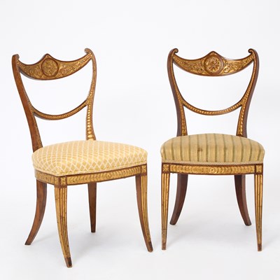 Lot 296 - Pair of Italian Neoclassical Walnut and Parcel-Gilt Side Chairs