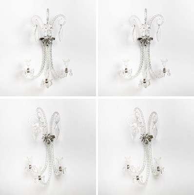 Lot 297 - Set of Four Anglo-Irish Cut Glass Three-Light Wall Lights