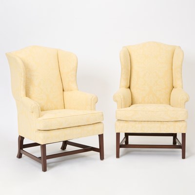 Lot 303 - Pair of George III Style Mahogany Upholstered Wing Chairs
