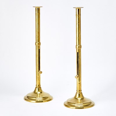 Lot 305 - Pair of English Telescopic Brass Candlesticks
