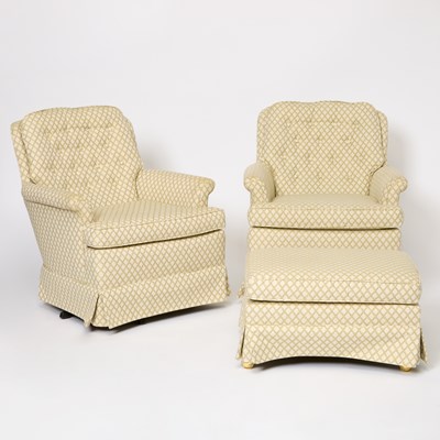 Lot 228 - Pair of Upholstered Rocking Swivel Chairs and an Ottoman