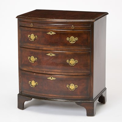 Lot 310 - George I Style Diminutive Burl Walnut Bow Front Dressing Chest of Drawers