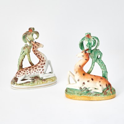 Lot 335 - Two Staffordshire Recumbent Giraffes