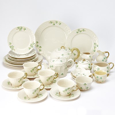 Lot 343 - Assembled Irish Belleek Porcelain "Shamrock" Pattern Tea Service