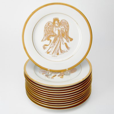 Lot 351 - Set of Twelve Muirfield Gilt Decorated Porcelain "Angel" Dessert Plates