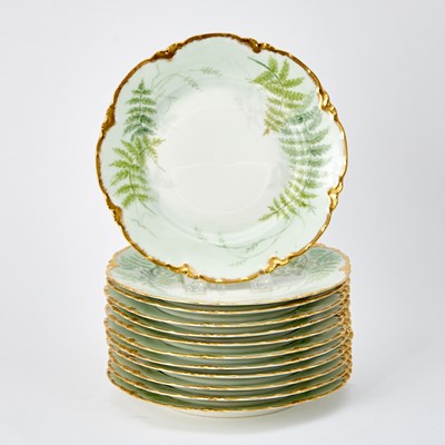 Lot 353 - Set of Twelve Haviland Limoges Mint Green Gilt Ground Porcelain Plates