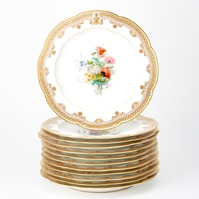 Lot 357 - Set of Twelve Sèvres Porcelain Gilt and Polychrome Decorated Luncheon Plates