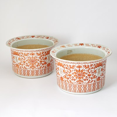 Lot 72 - Pair of Chinese Iron Red Decorated Porcelain Jardinieres