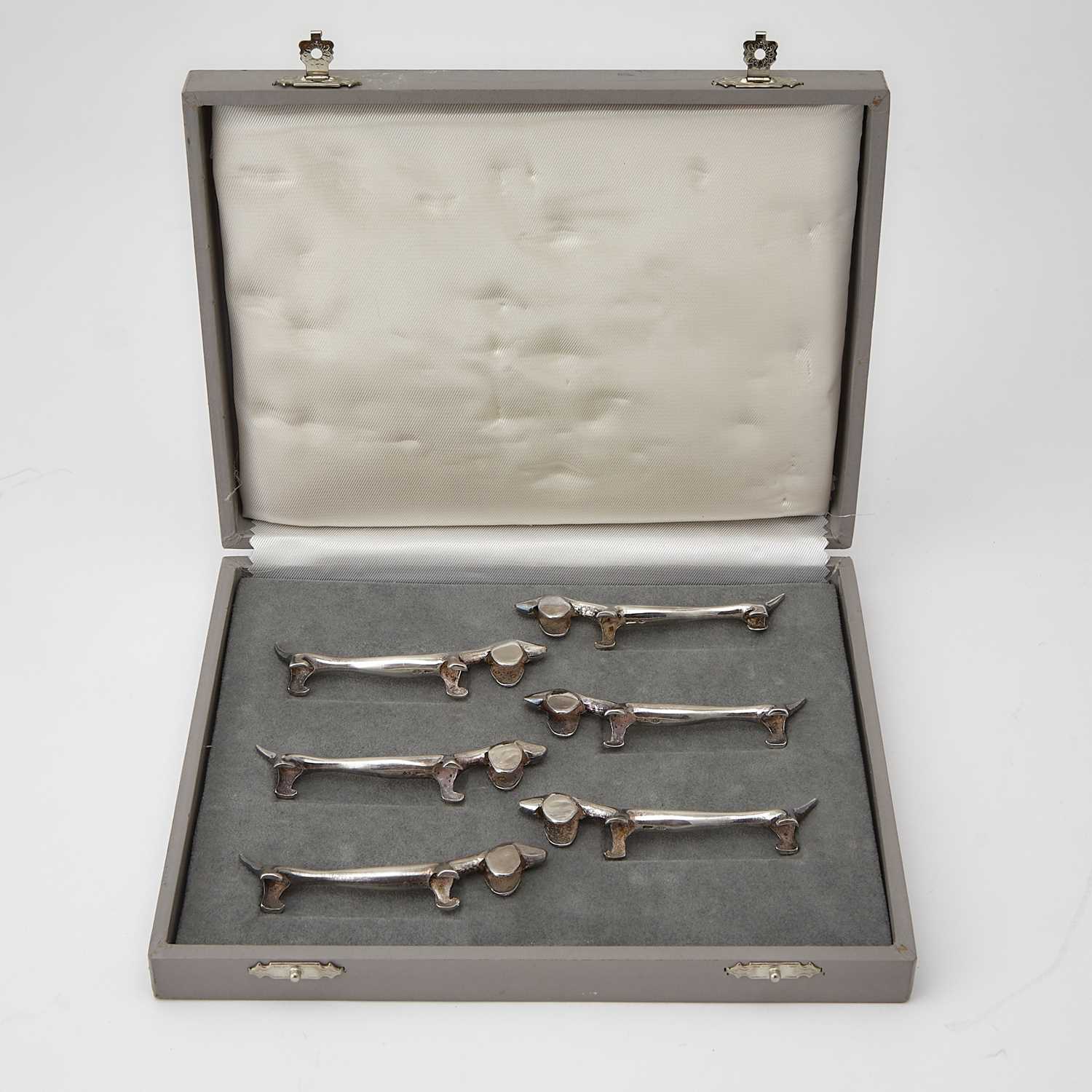Lot 216 - Cased Set of Six Italian Sterling Silver Novelty Knife Rests