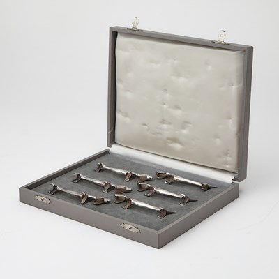 Lot 216 - Cased Set of Six Italian Sterling Silver Novelty Knife Rests