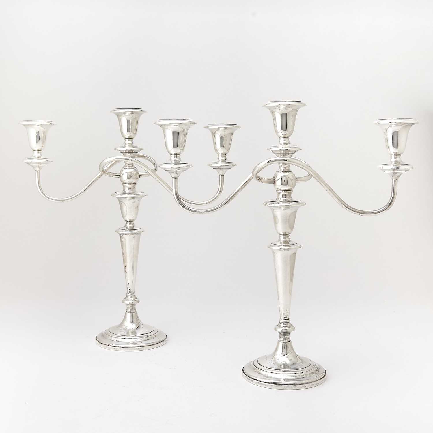 Lot 222 - Pair of American Sterling Silver Three Light Candelabra