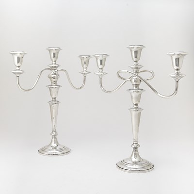 Lot 222 - Pair of American Sterling Silver Three Light Candelabra