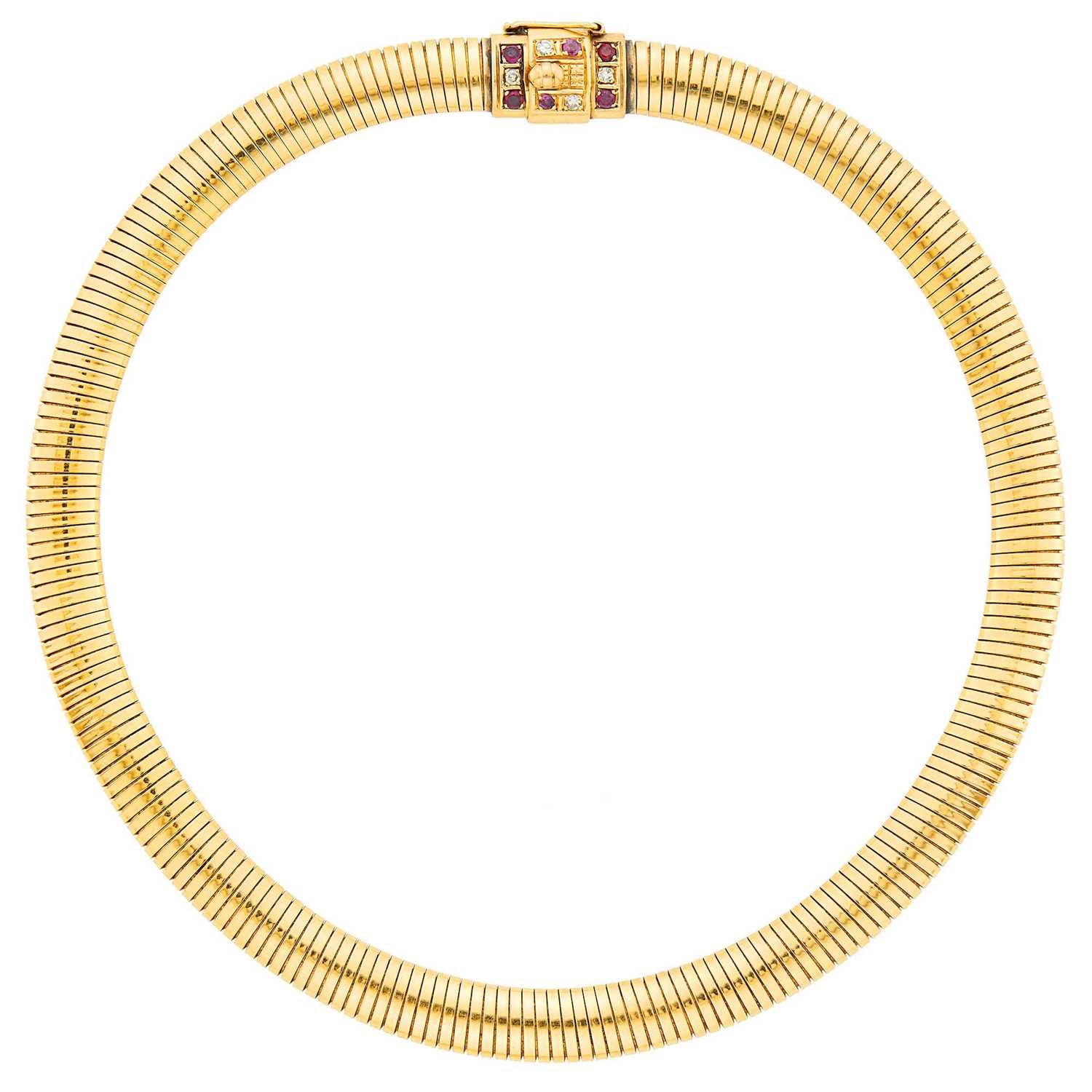 Lot 17 - Forstner Gold Snake Link Necklace with Ruby and Diamond Clasp