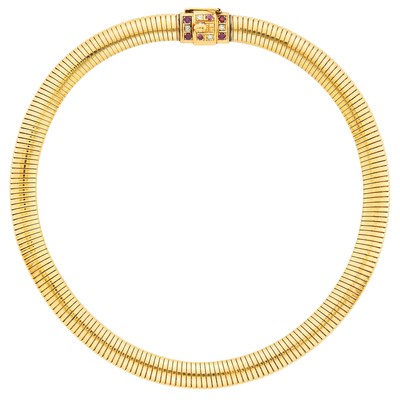 Lot 17 - Forstner Gold Snake Link Necklace with Ruby and Diamond Clasp