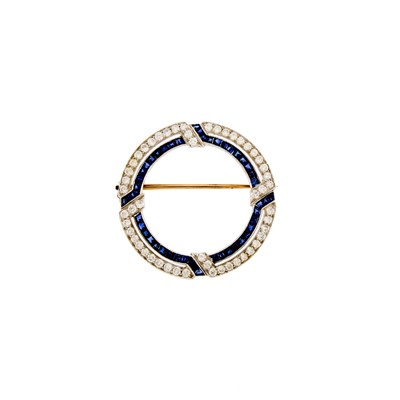 Lot 1160 - Platinum, Sapphire and Diamond Circle Brooch