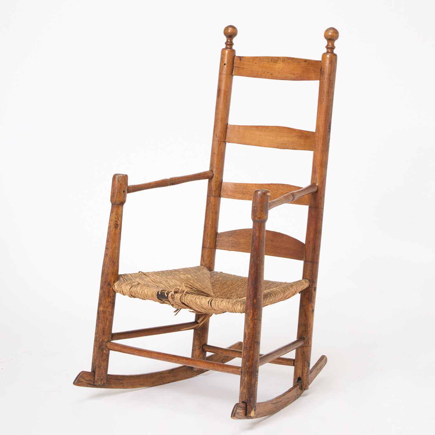 Lot 146 - Cherry and Elm Rush Seat Rocking Chair