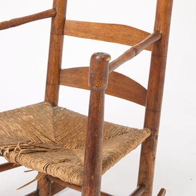 Lot 146 - Cherry and Elm Rush Seat Rocking Chair