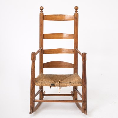 Lot 146 - Cherry and Elm Rush Seat Rocking Chair