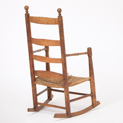 Lot 146 - Cherry and Elm Rush Seat Rocking Chair