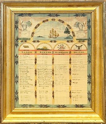 Lot 191 - Watercolor, Pen and Ink on Silk Kellogg Family Record