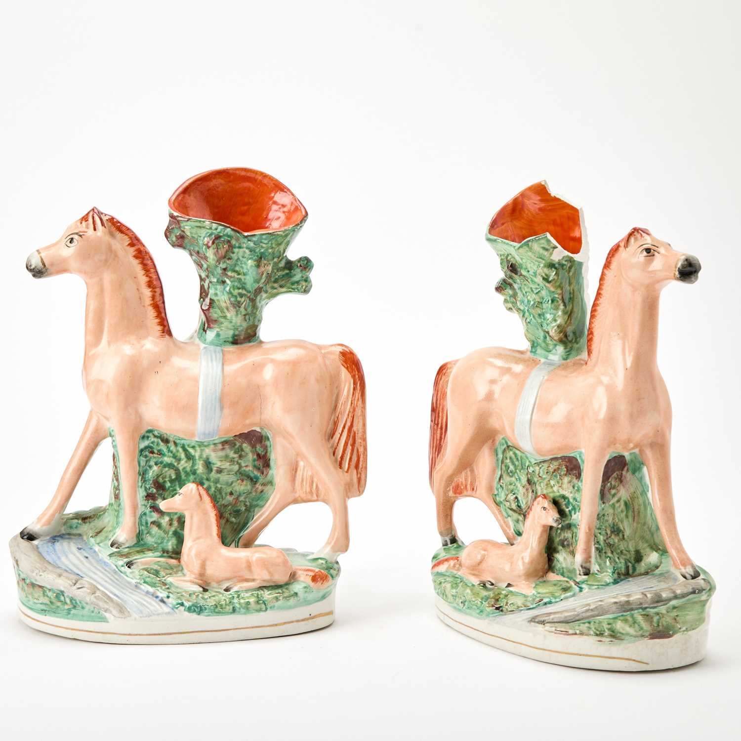 Lot 90 - Pair of Staffordshire Spill Vase Groups of a Horse and its Foal