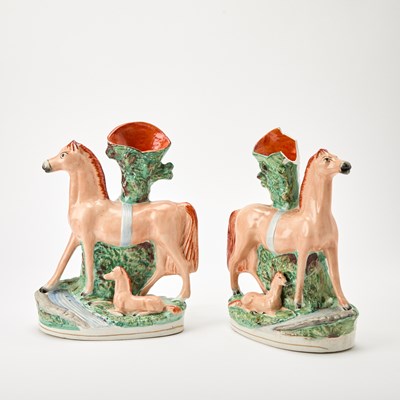 Lot 90 - Pair of Staffordshire Spill Vase Groups of a Horse and its Foal