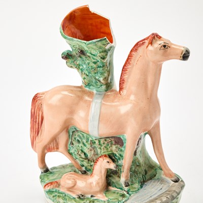 Lot 90 - Pair of Staffordshire Spill Vase Groups of a Horse and its Foal