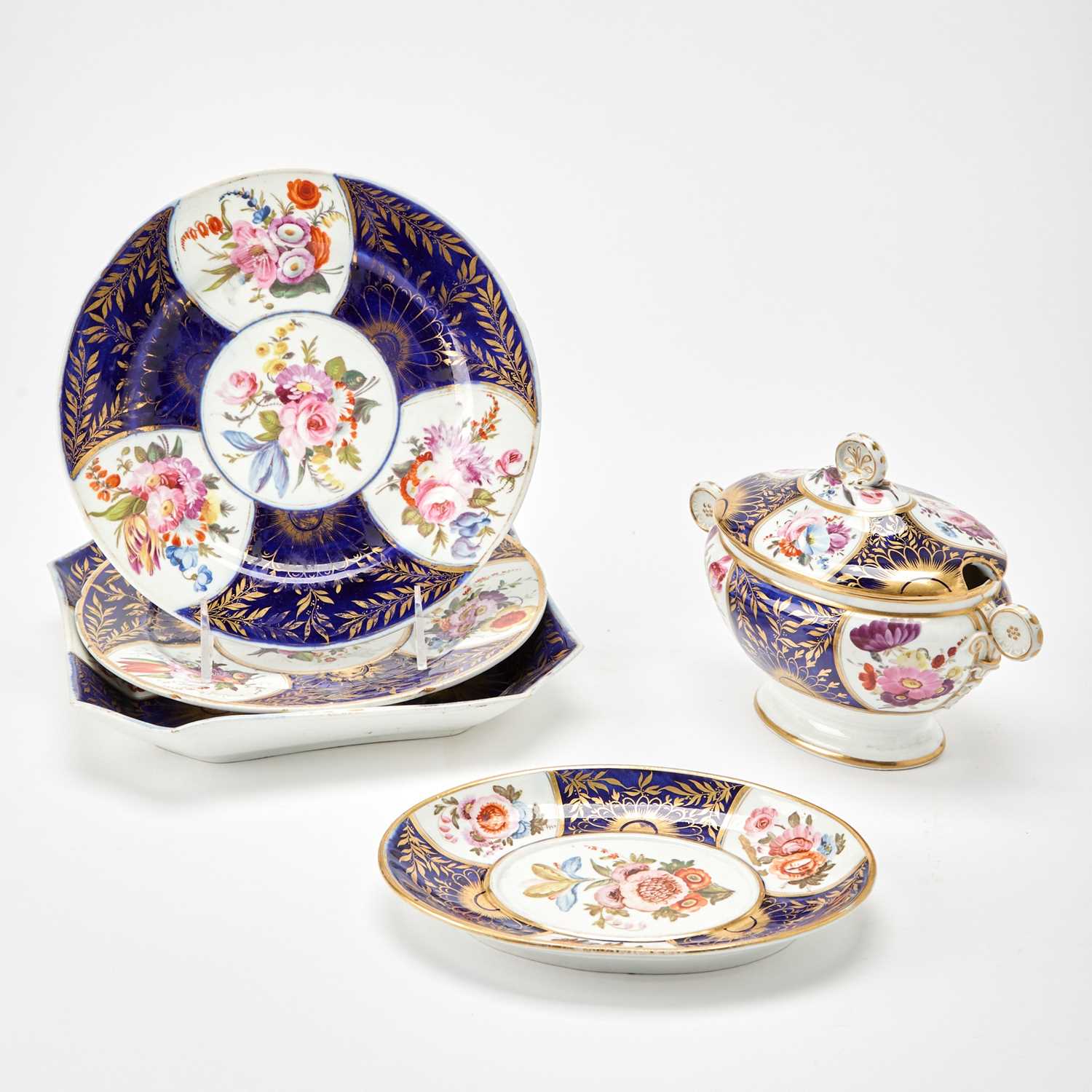 Lot 148 - English Porcelain Blue-Ground Part Dessert Service