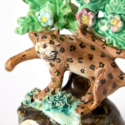 Lot 99 - Four English Pottery Figures of Leopards