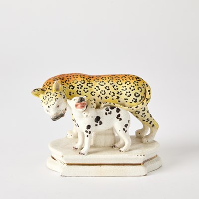 Lot 102 - Staffordshire Group of a Leopard and Cub