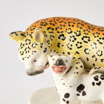 Lot 102 - Staffordshire Group of a Leopard and Cub