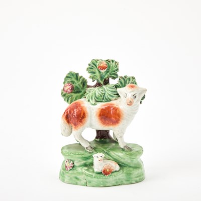 Lot 100 - Staffordshire Pearlware Group of a Sheep and Lamb