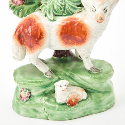 Lot 100 - Staffordshire Pearlware Group of a Sheep and Lamb