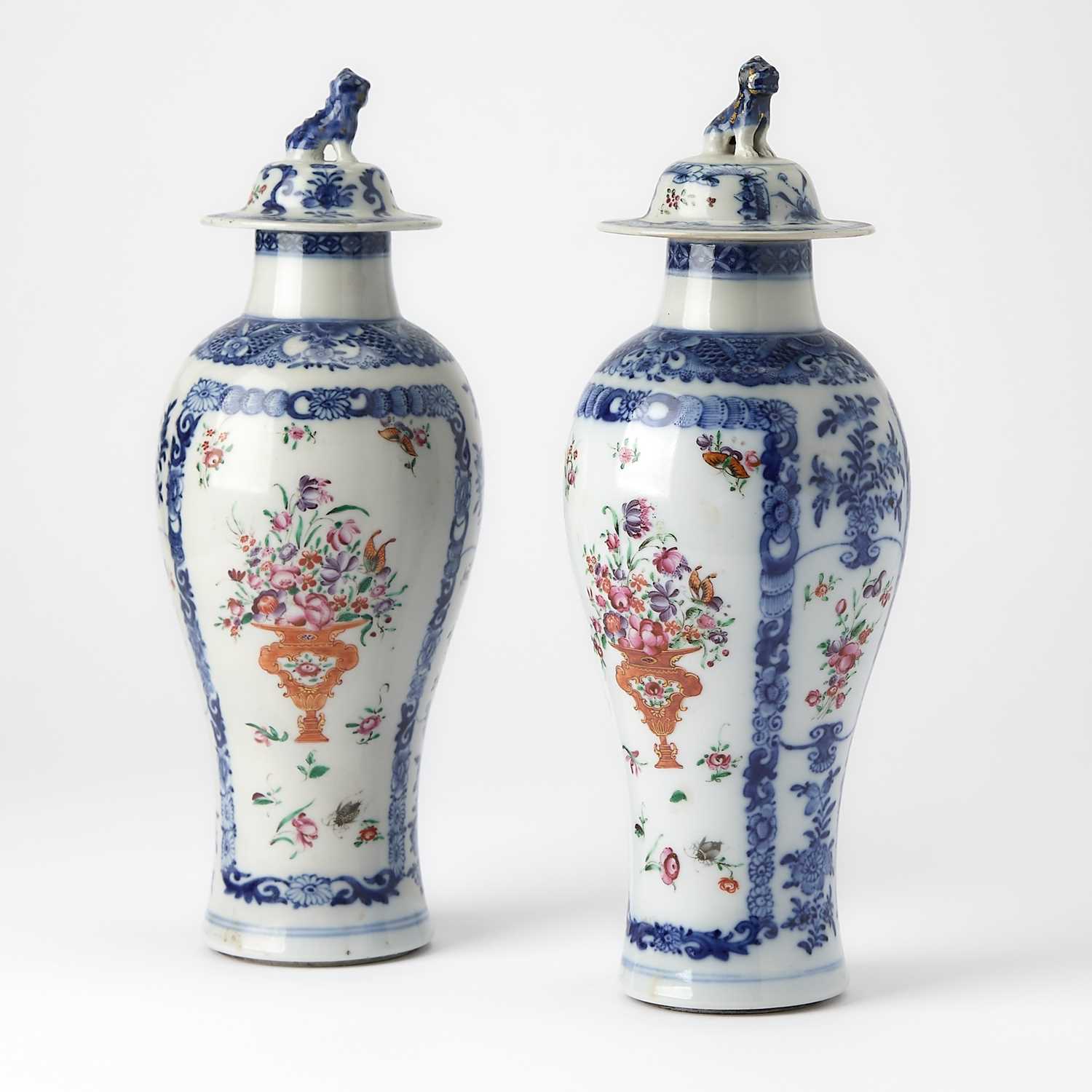 Lot 128 - Pair of Chinese Export Porcelain Covered Vases