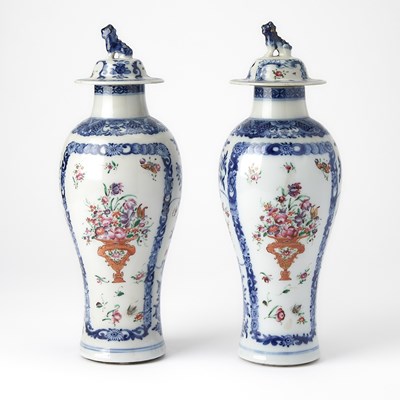 Lot 128 - Pair of Chinese Export Porcelain Covered Vases
