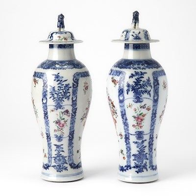 Lot 128 - Pair of Chinese Export Porcelain Covered Vases