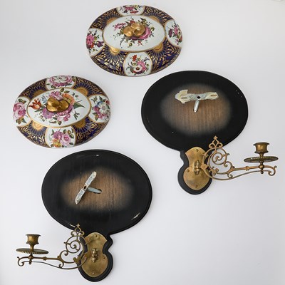 Lot 142 - Pair of English Porcelain and Brass-Mounted Single-Branch Wall-Lights