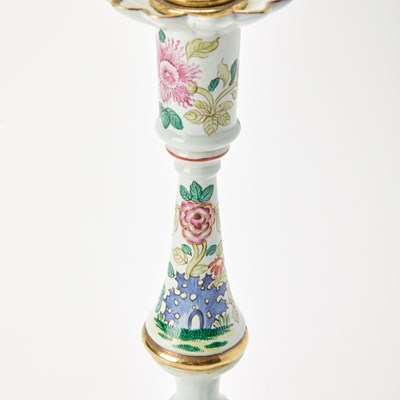 Lot 191 - Pair of Staffordshire Enamel Candlesticks as Lamps