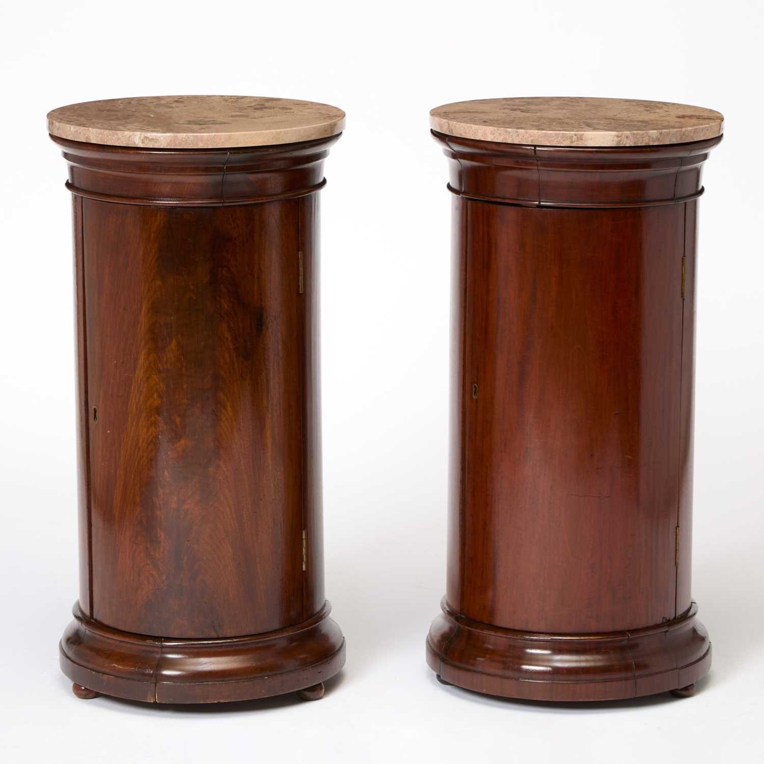 Lot 153 - Pair of Marble Top Mahogany Columnar Cabinets