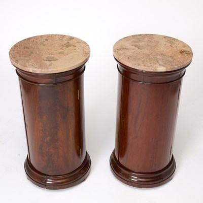 Lot 153 - Pair of Marble Top Mahogany Columnar Cabinets