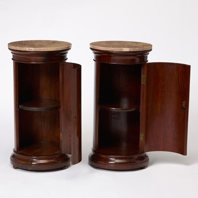 Lot 153 - Pair of Marble Top Mahogany Columnar Cabinets