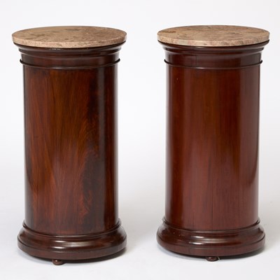 Lot 153 - Pair of Marble Top Mahogany Columnar Cabinets