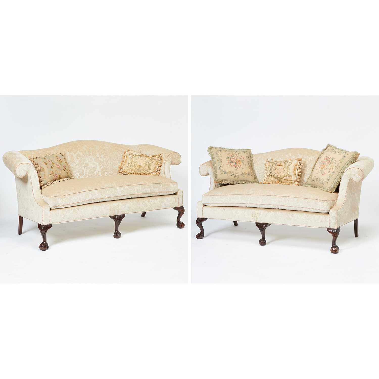 Lot 174 - Pair of Chippendale Style Upholstered Mahogany Settees