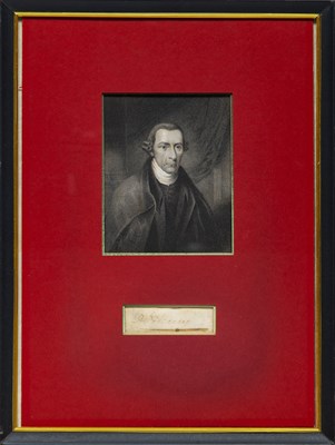 Lot 222 - Patrick Henry's signature framed, with a portrait