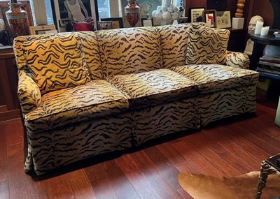 Lot 201 - Tiger Velvet Scalamandre Upholstered Loose Cushion Sofa