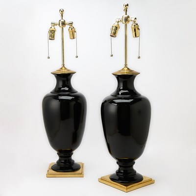 Lot 222 - Pair of Christopher Spitzmiller Large Glazed Ceramic Table Lamps