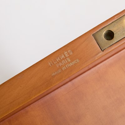 Lot 238 - Rena Dumas and Peter Coles for Hermés Leather, Pear and Brass "Pippa" Folding Desk